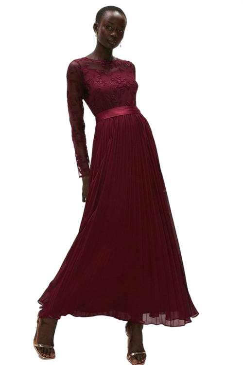 Jacques Vert Aubergine Embroidered Long Sleeve Maxi Dress ACC99223