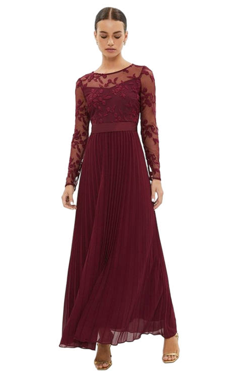 Jacques Vert Aubergine Petite Embroidered Long Sleeve Maxi Dress BCC02565