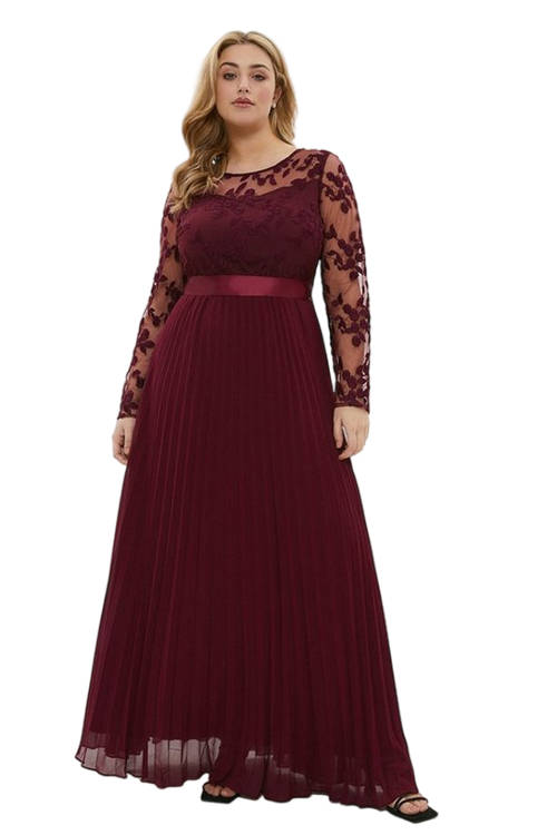 Jacques Vert Aubergine Plus Size Embroidered Long Sleeve Maxi Dress ACC96040