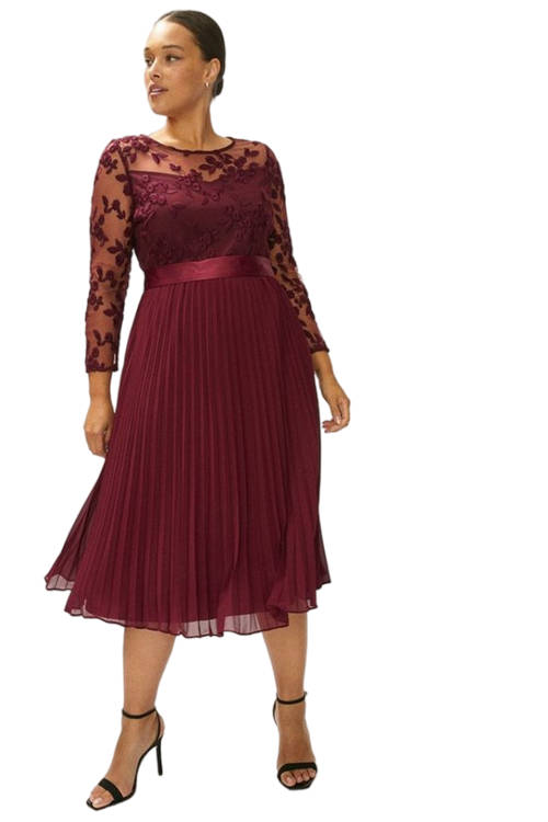 Jacques Vert Aubergine Plus Size Embroidered Long Sleeve Midi Dress ACC96039