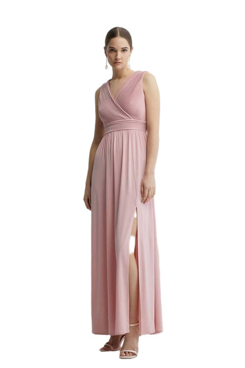 Jacques Vert Ballerina Pink Micro Pleat Bodice Hem Sweep Jersey Bridesmaids Maxi Dress BCC04505