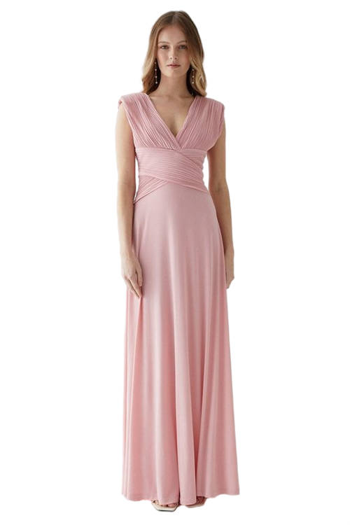Jacques Vert Ballerina Pink Micro Pleat Bodice Jersey A-line Bridesmaids Dress BCC04974