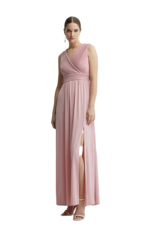 Jacques Vert Ballerina Pink Petite Micro Pleat Bodice Hem Sweep Jersey Bridesmaids Maxi Dress BCC04601