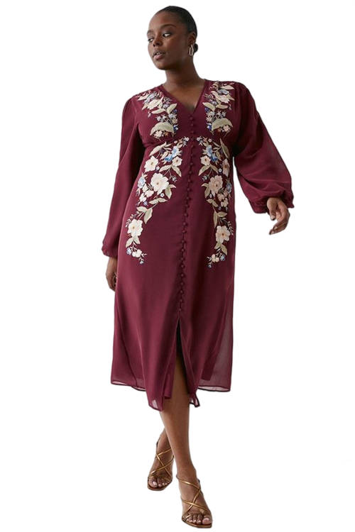 Jacques Vert Berry Plus Size Mirrored Orchid Button Midi Dress BCC03727