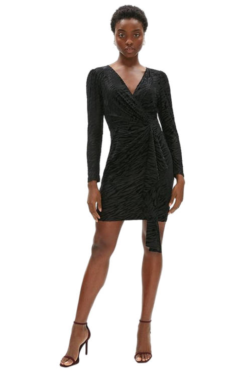 Jacques Vert Black Animal Devore Wrap Mini Dress ACC02513
