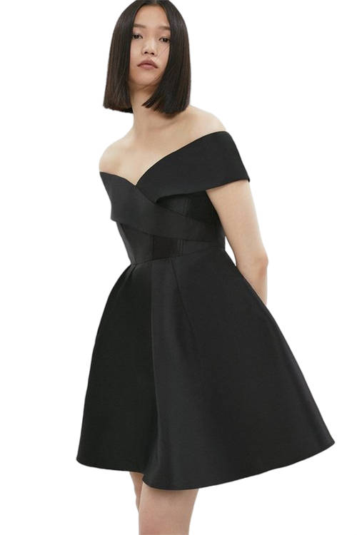 Jacques Vert Black Bardot Full Skirt Mini Dress BCC04264