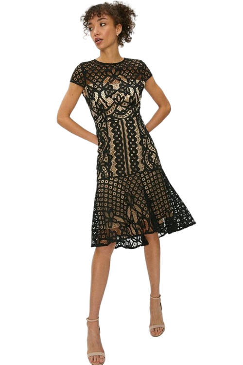 Jacques Vert Black Capped Sleeve Lace Dress ACC02604