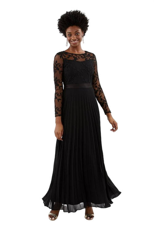 Jacques Vert Black Embroidered Long Sleeve Maxi Dress ACC99223
