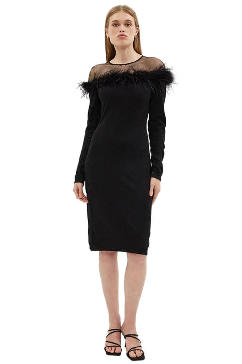 Jacques Vert Black Feather And Mesh Detail Knit Dress BCC01653
