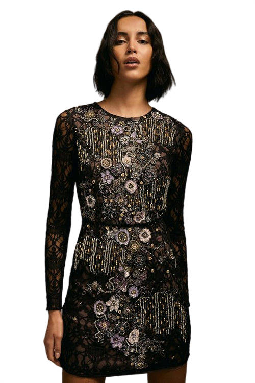 Jacques Vert Black Julie Kuyath Lace Mini Dress With Embellishment BCC04441