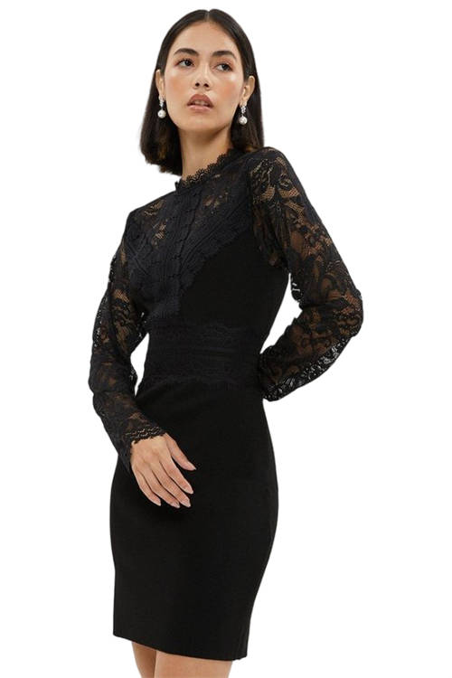 Jacques Vert Black Lace Detail Knitted Mini Dress BCC02984