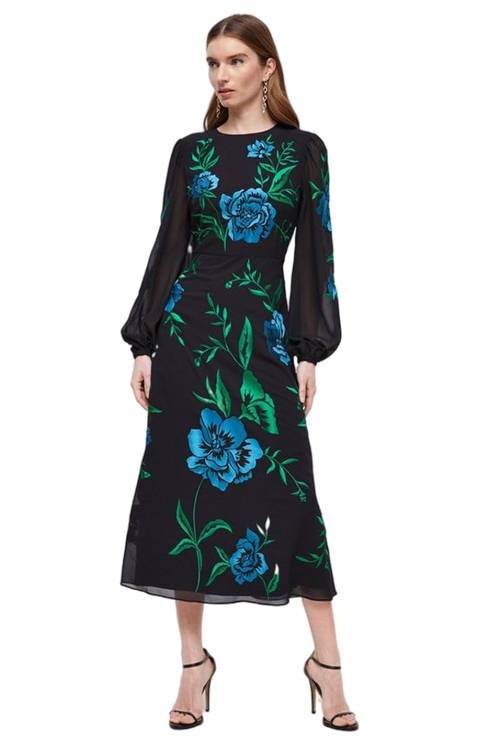 Jacques Vert Black Petite Blooming Marigold Embroidered Dress BCC04667