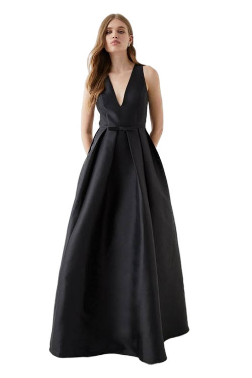 Jacques Vert Black Plunge Neck Bow Waist Maxi Dress With Pockets BCC05898