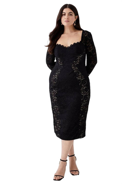 Jacques Vert Black Plus Size Lace Bodycon Dress With Seams BCC04915