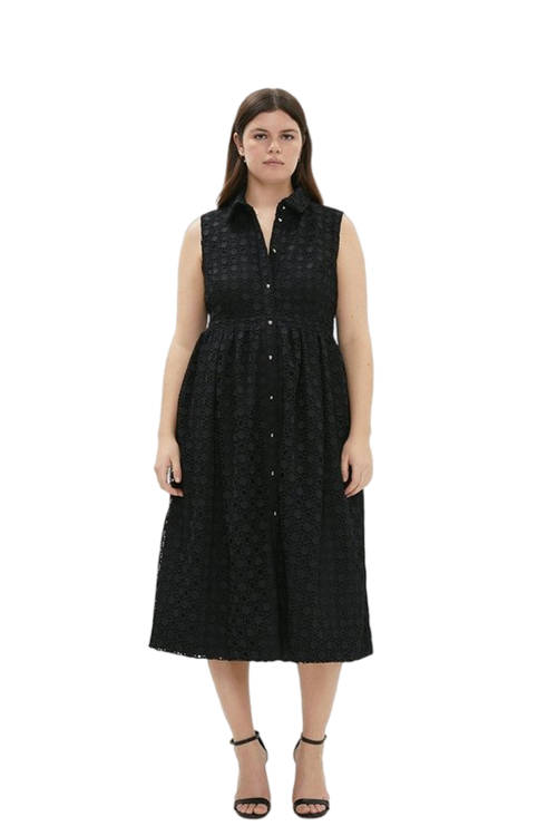 Jacques Vert Black Plus Size Lace Midi Shirt Dress BCC03178