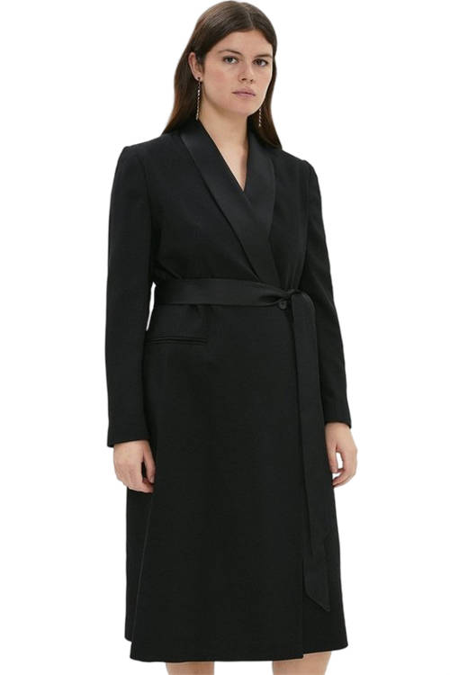 Jacques Vert Black Plus Size Tuxedo Tie Waist Midi Dress BCC03918