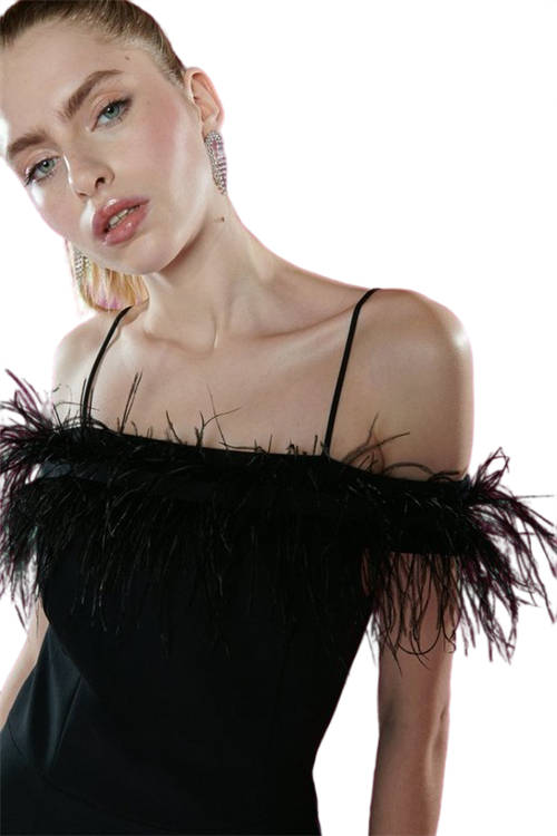 Jacques Vert Black Premium Feather Bardot Maxi Dress ACC01098