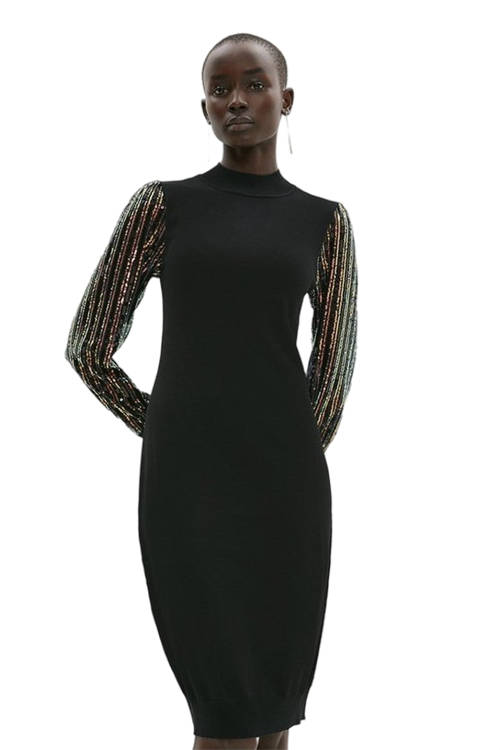 Jacques Vert Black Sequin Sleeve Jumper Dress ACC02811