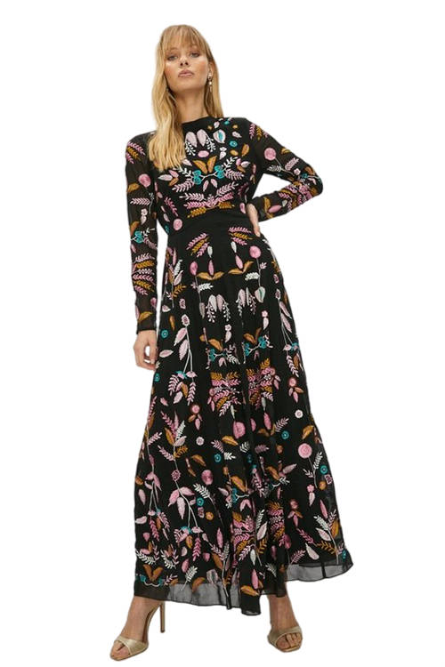 Jacques Vert Black Statement Embroidered Maxi Dress ACC01218