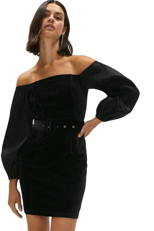 Jacques Vert Black Taffeta Puff Sleeve Velvet Dress ACC02766