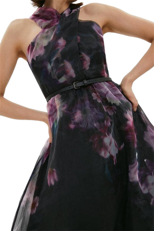 Jacques Vert Black Wrap Front Full Skirt Organza Dress ACC03389