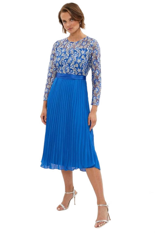 Jacques Vert Blue Embroidered Long Sleeve Midi Dress BCC00067