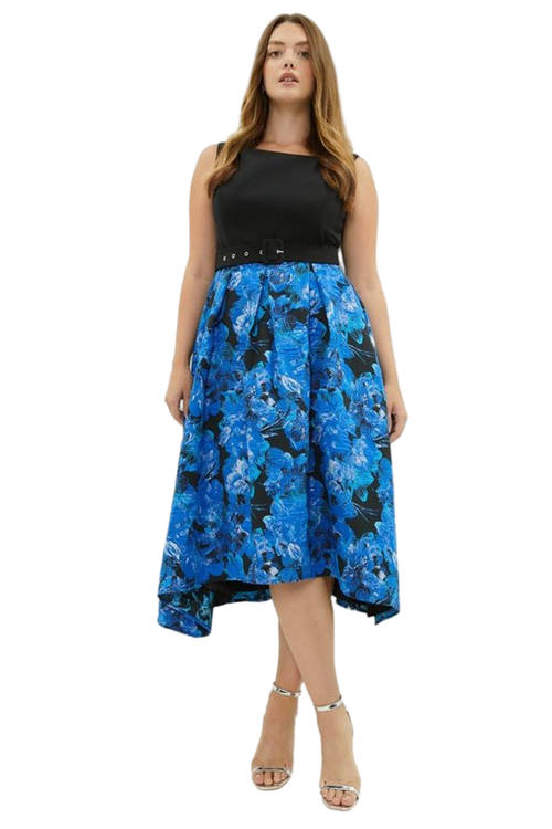 Jacques Vert Blue Plus Size ​​2 In 1 Belted Jacquard Midi Dress BCC03219