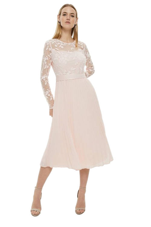 Jacques Vert Blush Embroidered Long Sleeve Midi Dress ACC03409