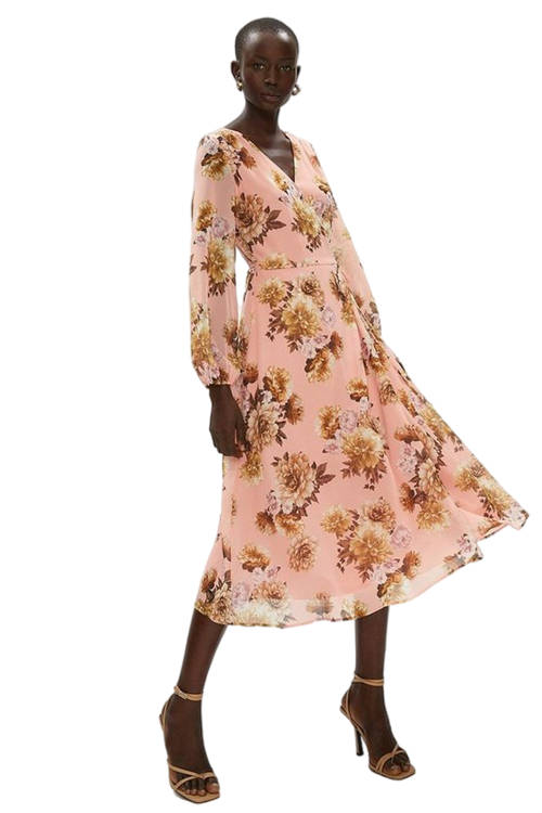 Jacques Vert Blush Long Sleeve Wrap Midi Dress ACC02492