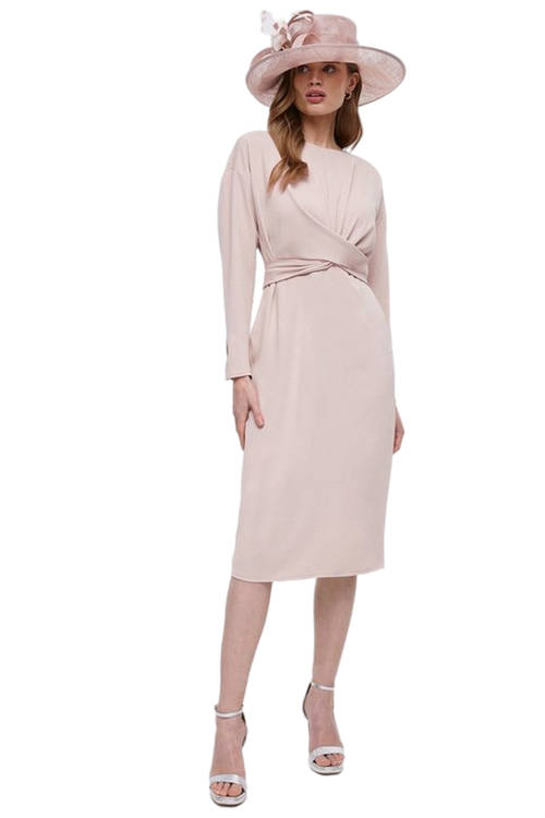 Jacques Vert Blush Midi Pencil Dress With Twist Front & Long Sleeve BCC04728