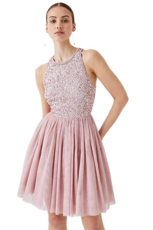 Jacques Vert Blush Mini Tulle Skirt Embellished Bodice Prom Dress BCC05124
