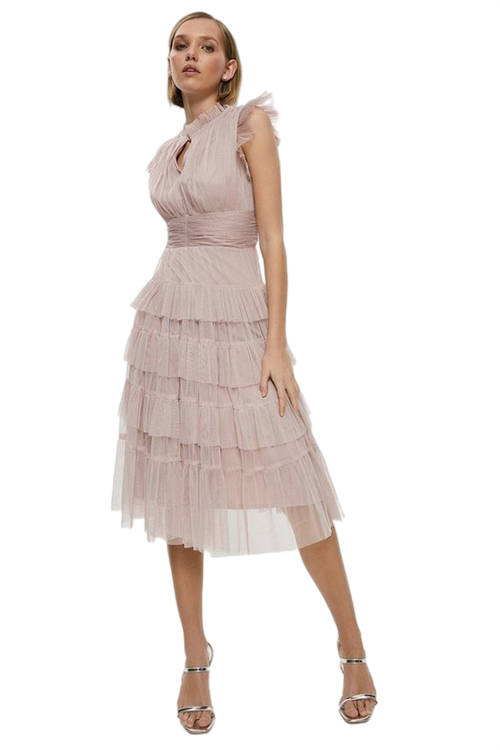 Jacques Vert Blush Petite Tulle Tiered Frill Sleeve Dress BCC00280