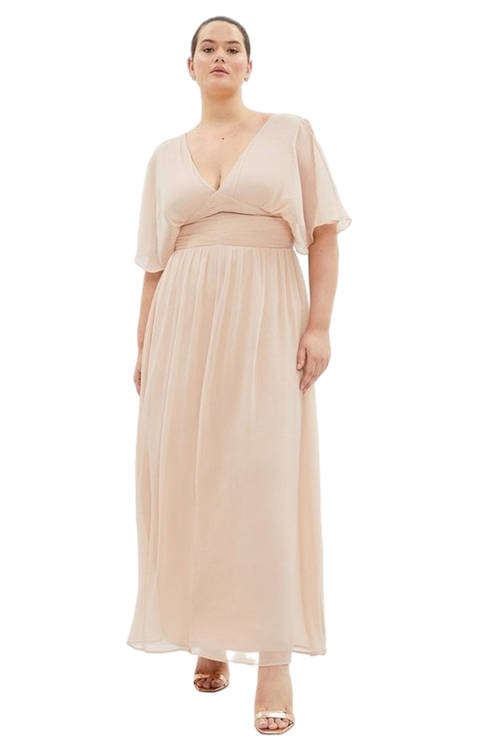 Jacques Vert Blush Plus Size Angel Sleeve Chiffon Maxi Dress BCC02672