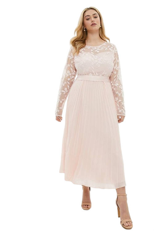 Jacques Vert Blush Plus Size Embroidered Long Sleeve Maxi Dress ACC03400