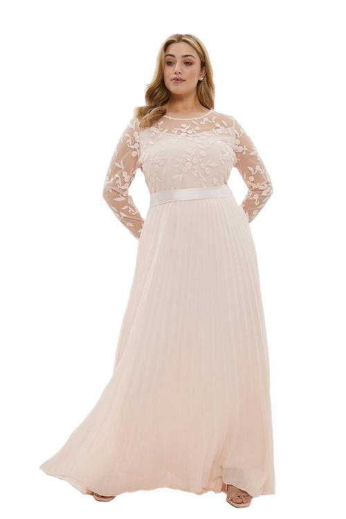Jacques Vert Blush Plus Size Embroidered Long Sleeve Maxi Dress ACC96040