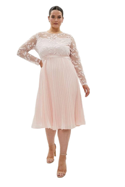 Jacques Vert Blush Plus Size Embroidered Long Sleeve Midi Dress ACC03408