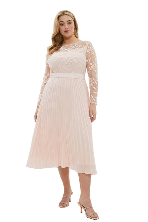 Jacques Vert Blush Plus Size Embroidered Long Sleeve Midi Dress ACC96039