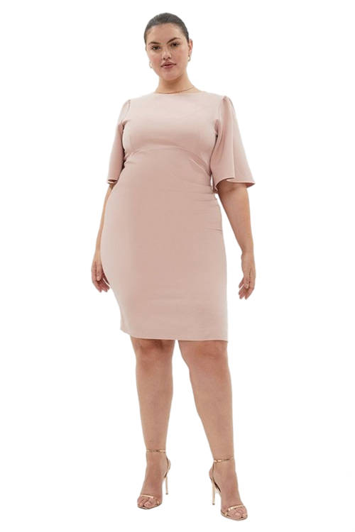 Jacques Vert Blush Plus Size Flare Sleeve Ruche Waist Midi Dress BCC00373
