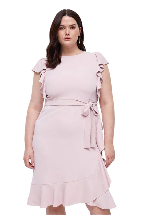 Jacques Vert Blush Plus Size Ruffle Shoulder Tie Waist Dress BCC03551