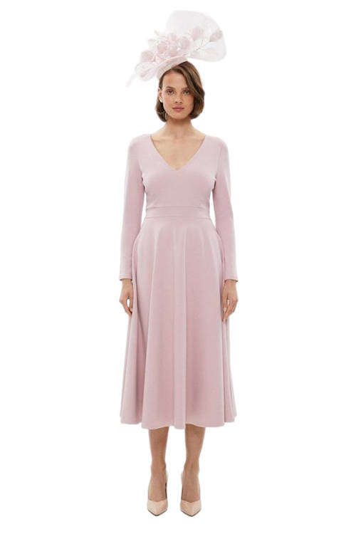 Jacques Vert Blush V Neck Full Skirt Midi Dress BCC01474