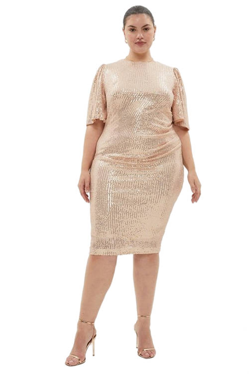 Jacques Vert Champagne Plus Size Sequin Flare Sleeve BCC02715
