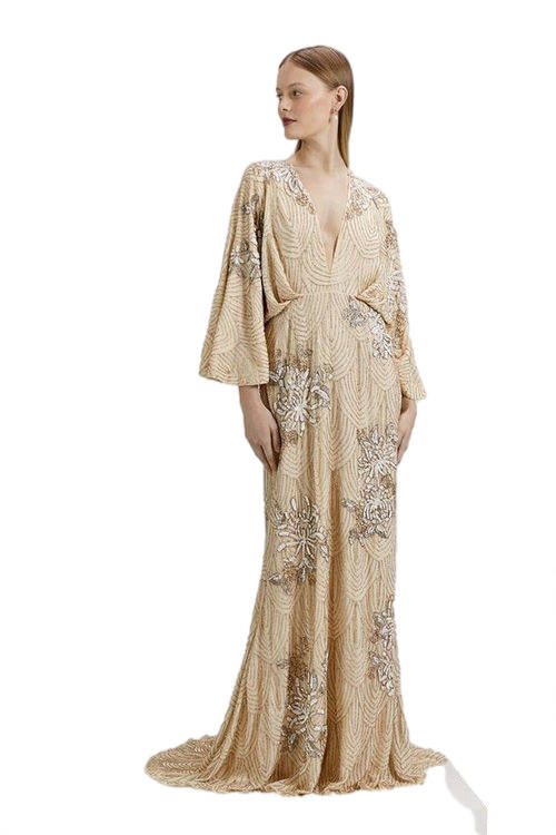 Jacques Vert Champagne RSN Inspired Kimono Maxi Dress BCC04396