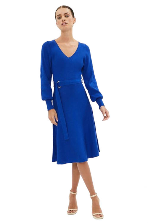 Jacques Vert Cobalt Petite V Neck Knitted Dress BCC01659