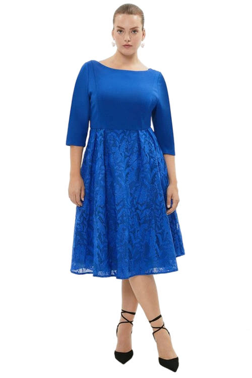Jacques Vert Cobalt Plus 2 In 1 Embroidered Skirt Midi Dress BCC03992