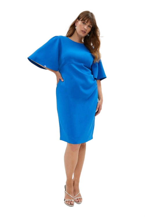Jacques Vert Cobalt Plus Size Flare Sleeve Ruche Waist Midi Dress BCC00373