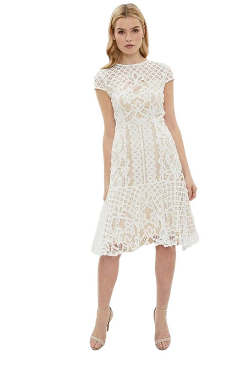 Jacques Vert Cream Capped Sleeve Lace Dress ACC02604