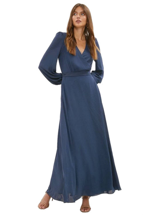 Jacques Vert Dusty Blue Belted Maxi Wrap Dress ACC01226