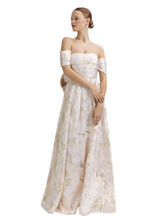Jacques Vert Ecru RSN Inspired Organza Jacquard Bardot Dress BCC04674