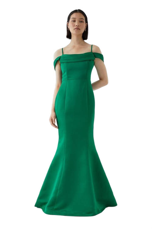 Jacques Vert Emerald Corset Bardot Structured Satin Dress BCC05315