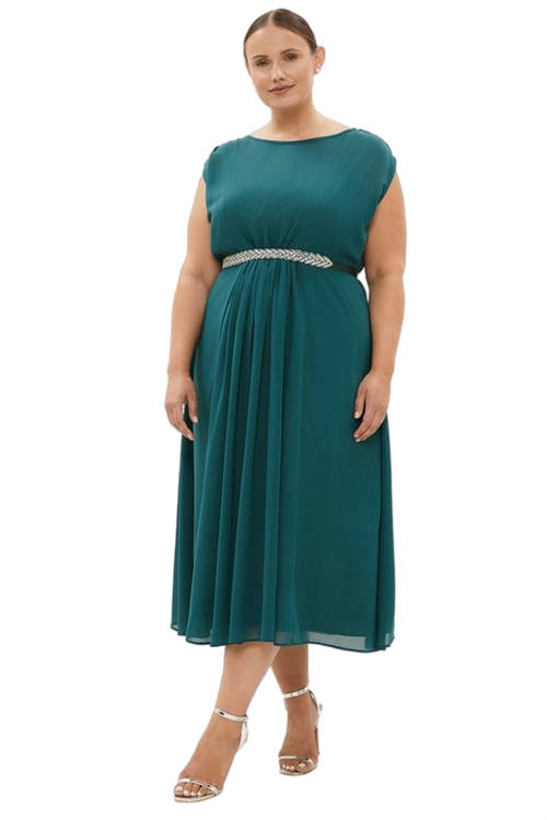 Jacques Vert Emerald Plus Size Embellished Belt Midi Dress BCC03092